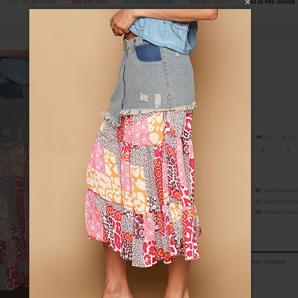 POL “ Naomi “ POL Denim Skirt with Printed Woven Contrast 29 - Picture 2 of 5